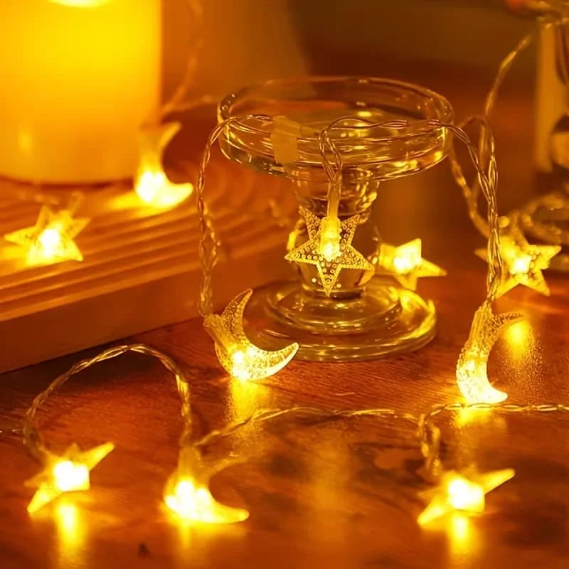 Luci a Stringa Solari Stella e Luna Bianco Caldo Multicolore