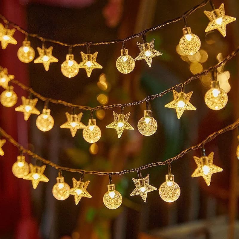 Luci a catena solari con sfere e stelle, Bianco Caldo & Multicolore