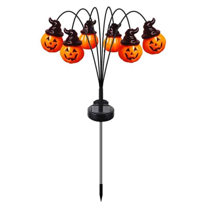 Luci da picchetto solari a 6 LED, design cappello da strega e zucca