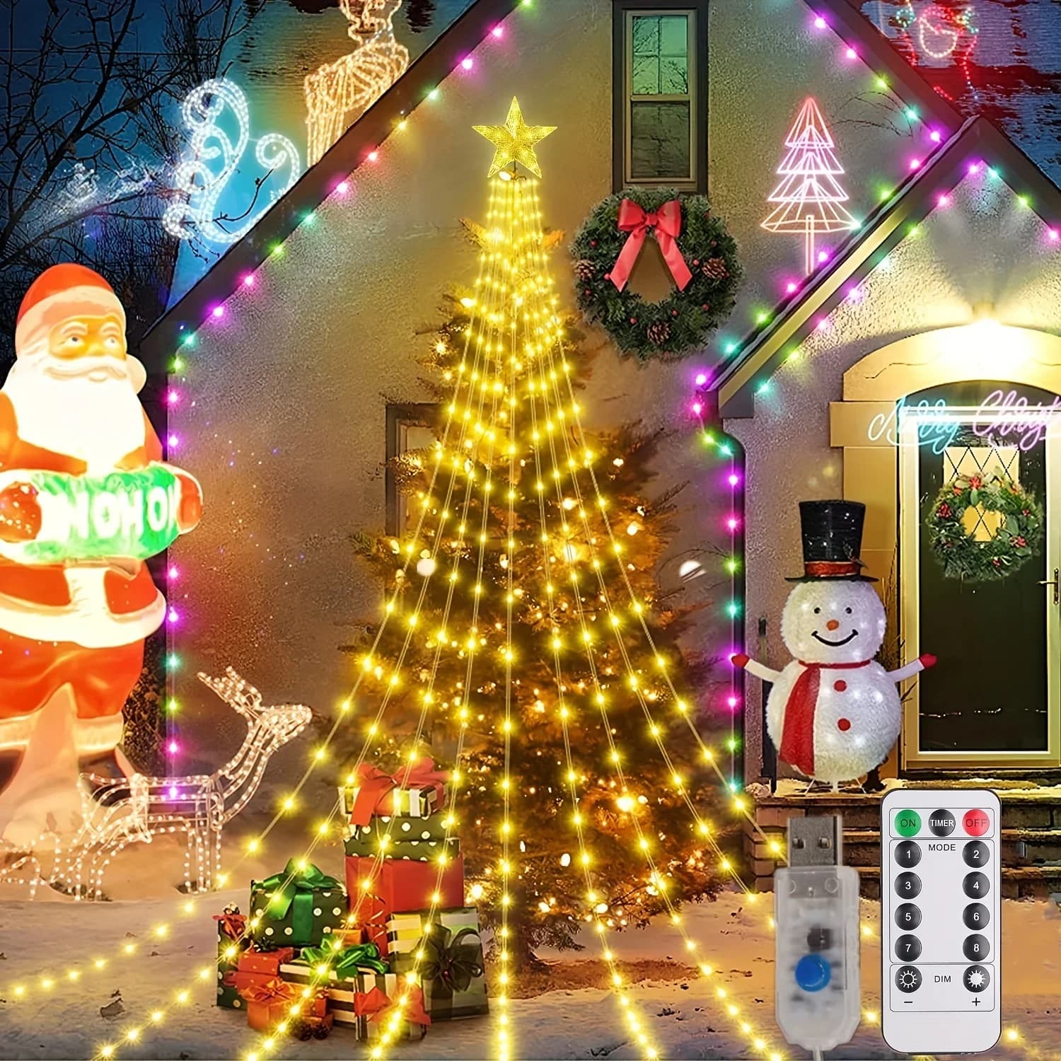 Luci a Cascata USB, Decorazione LED Bianco Caldo e Multicolore