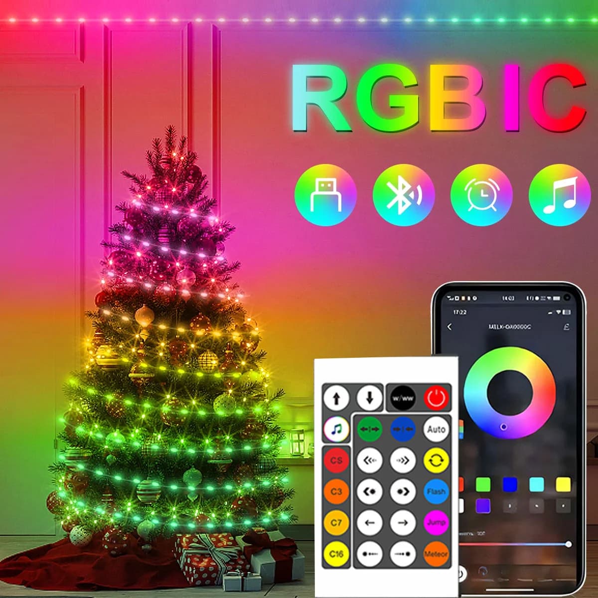 Luci a Catena LED RGBIC Bluetooth da 20M, USB