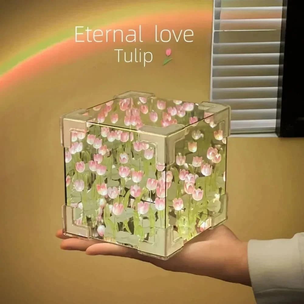 Luce notturna cubo specchiato tulipano 3D fai da te