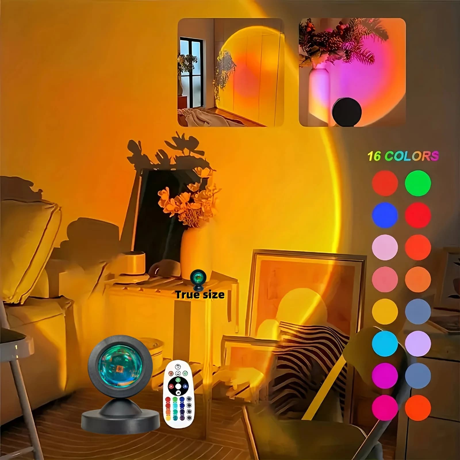 Proiettore Tramonto USB con Telecomando, Lampada LED Arcobaleno