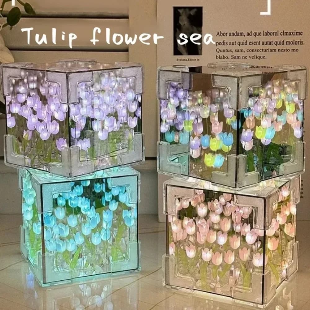 Luce notturna cubo specchiato tulipano 3D fai da te