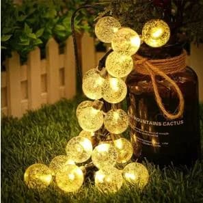 Luci stringa globo cristallo solari, bianco caldo impermeabili
