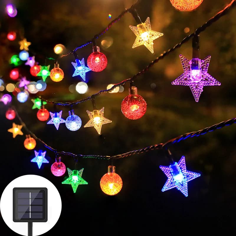 Luci a catena solari con sfere e stelle, Bianco Caldo & Multicolore