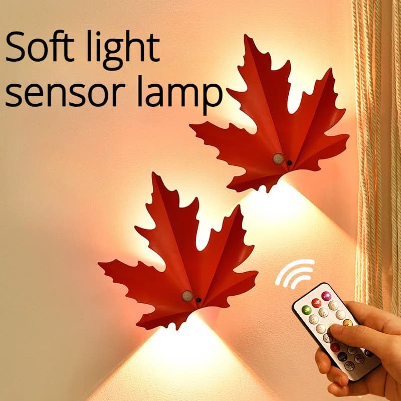 Lampada da Parete LED Foglia d'Acero Ricaricabile con Sensore di Movimento