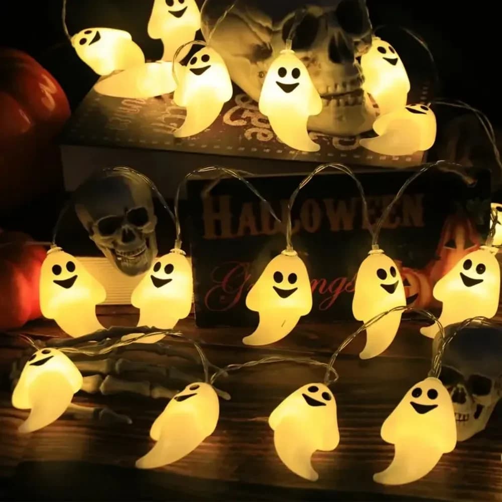 Luci a catena Halloween con facce sorridenti, Bianco caldo