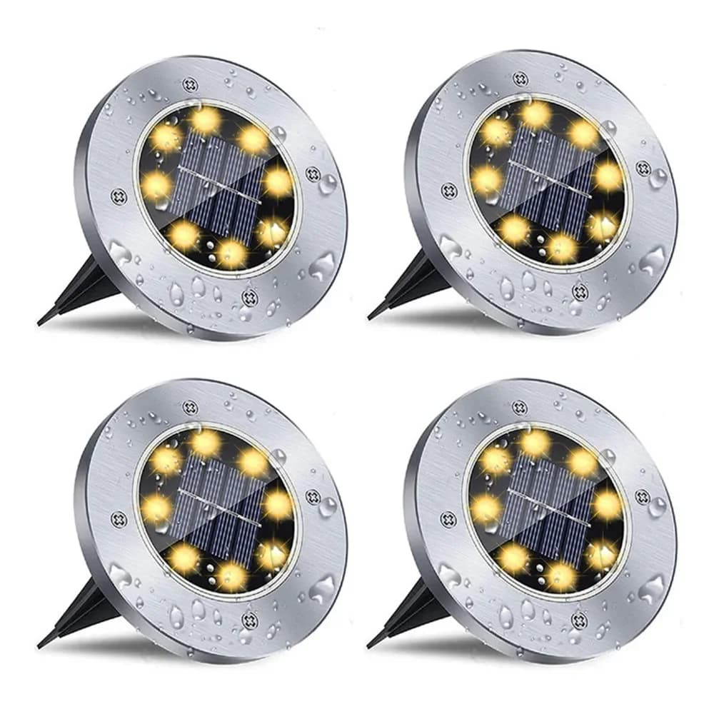 Set da 4 luci da deck solari a disco LED, 8 LED