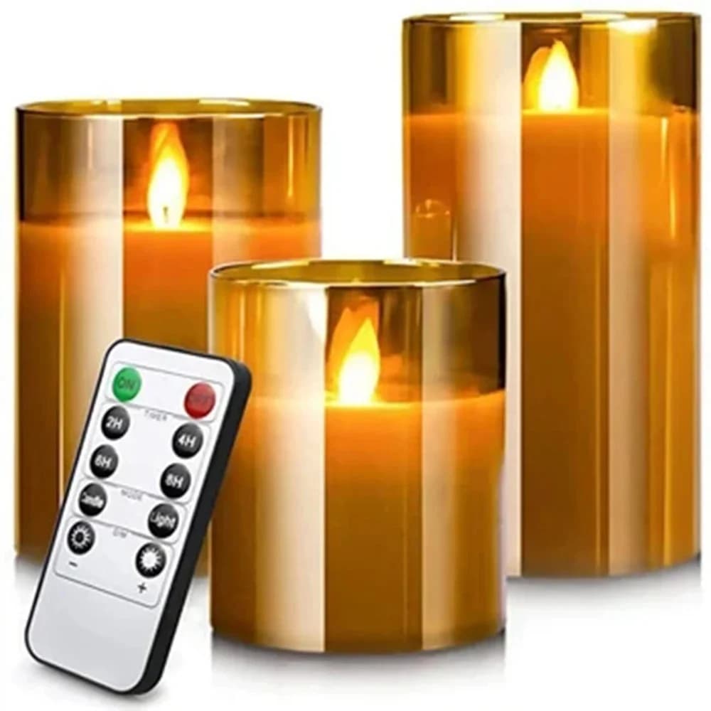 Set di 3 Candele LED senza Fiamma con Telecomando e Timer