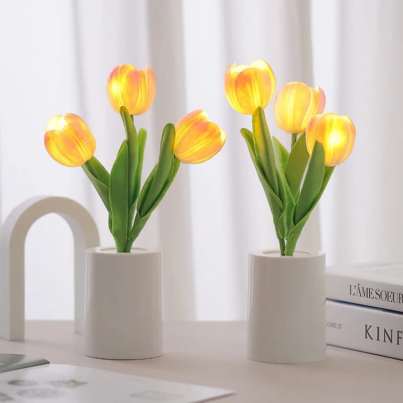 Luce notturna LED bouquet di tulipani simulati luce calda