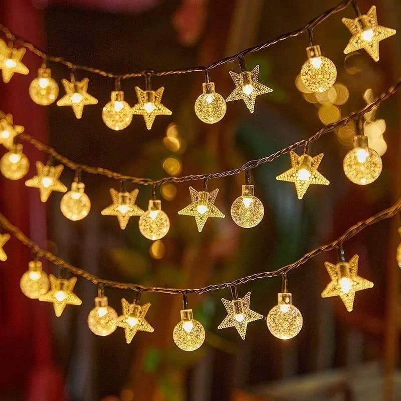 Luci a catena solari con sfere e stelle, Bianco Caldo & Multicolore
