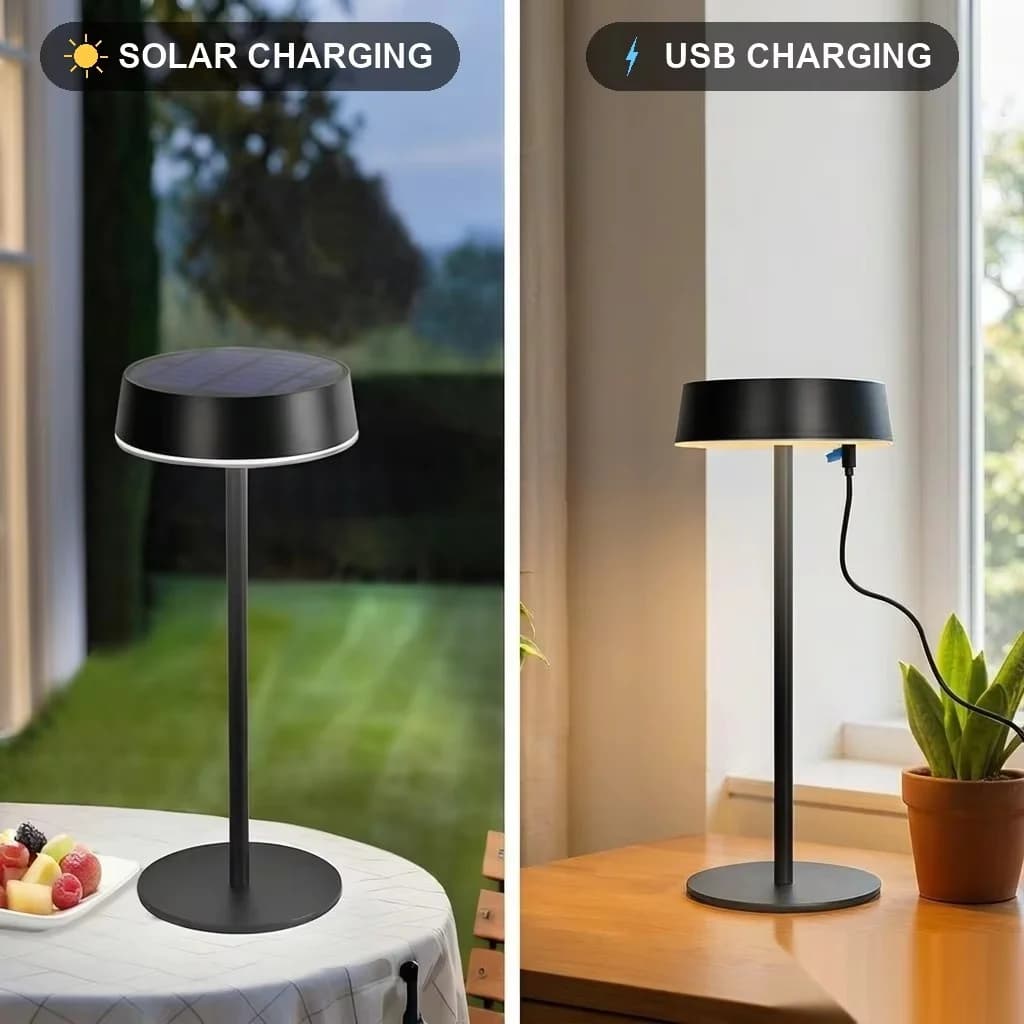 Lampada da Tavolo LED Solare, Doppia Ricarica USB, Dimmerabile