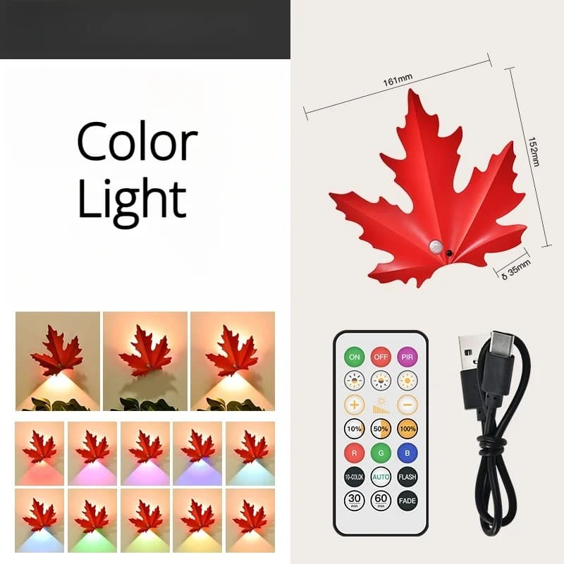 Lampada da Parete LED Foglia d'Acero Ricaricabile con Sensore di Movimento