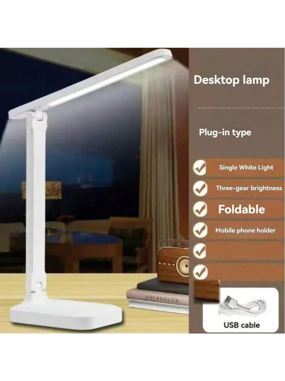 Lampada da scrivania LED pieghevole dimmerabile con 3 modalità colore