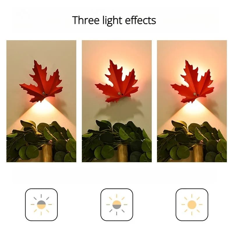 Lampada da Parete LED Foglia d'Acero Ricaricabile con Sensore di Movimento