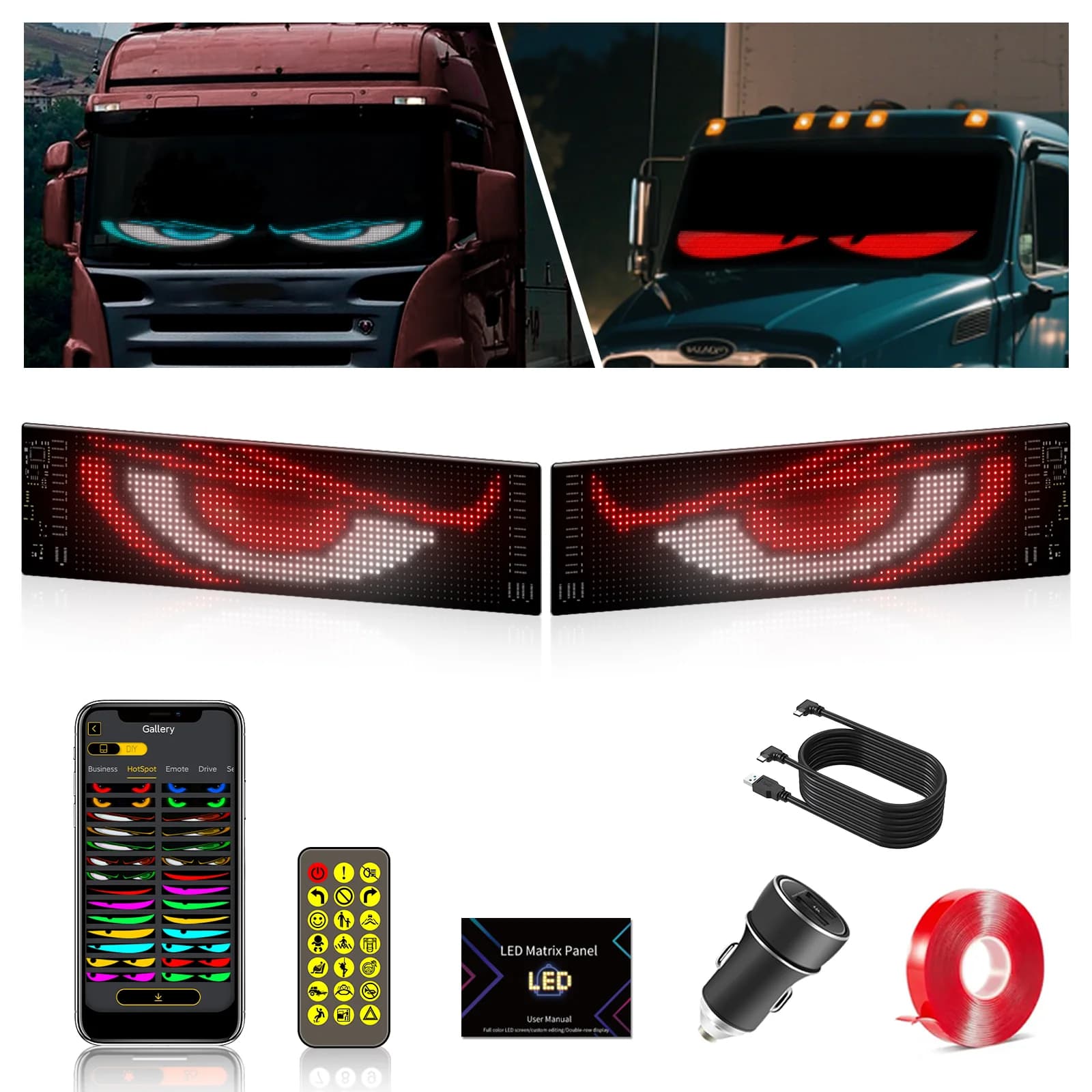 Pannello luce LED matriciale pieghevole, 2 pezzi, con controllo App