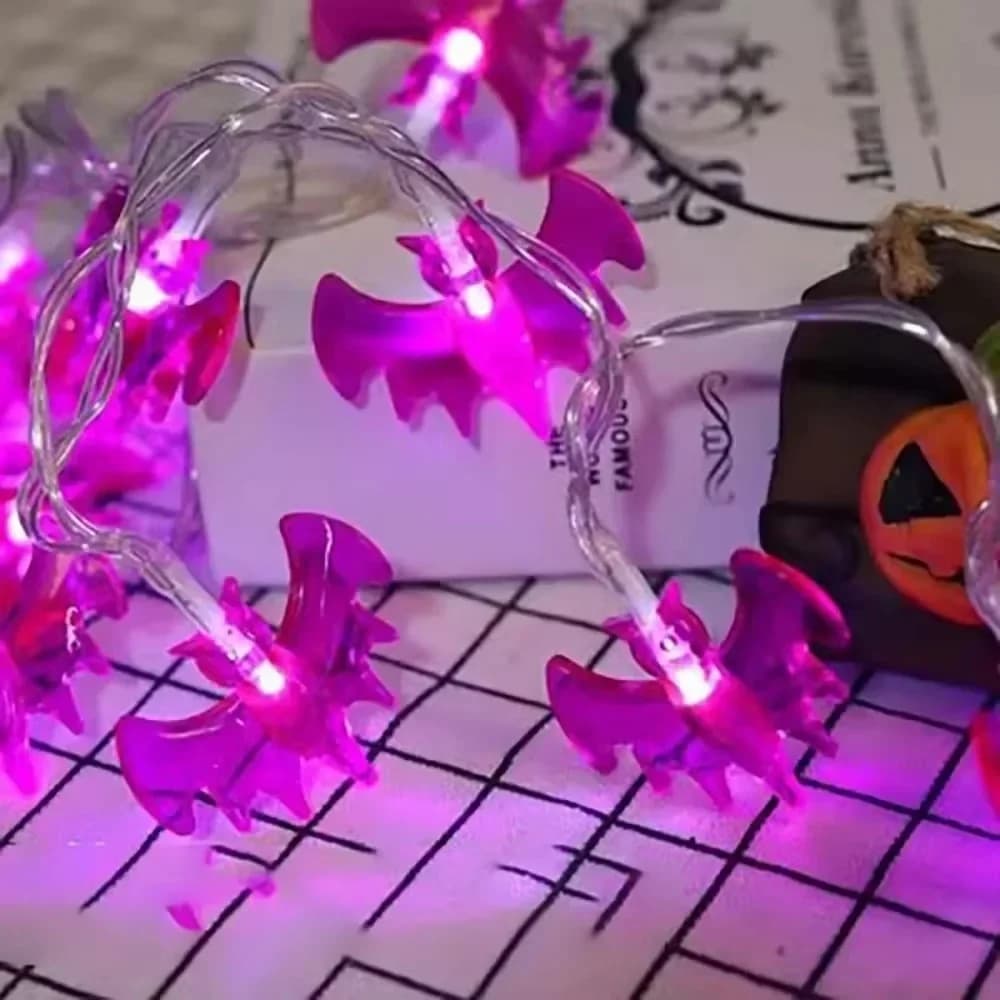 Luci a stringa LED viola a forma di pipistrello con batteria