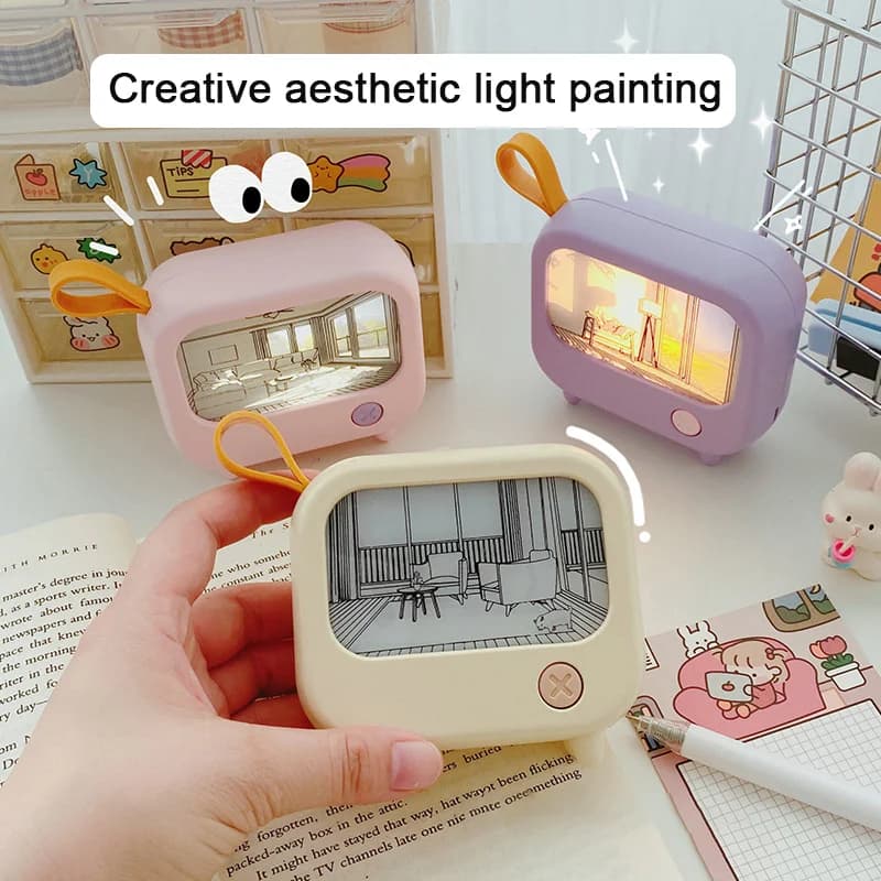 Mini luce notturna ricaricabile stile TV con dipinto