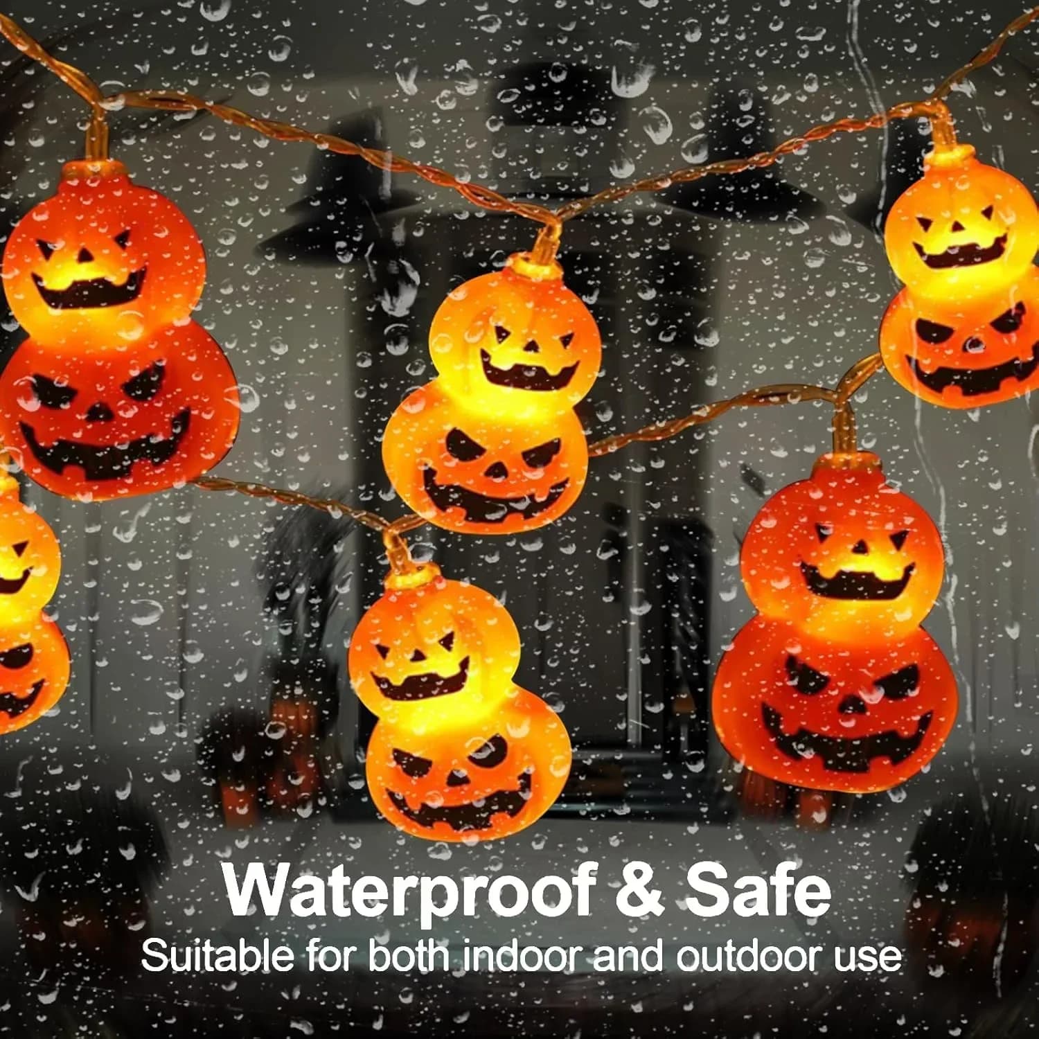 Luci a catena Halloween con facce spaventose, Arancione caldo