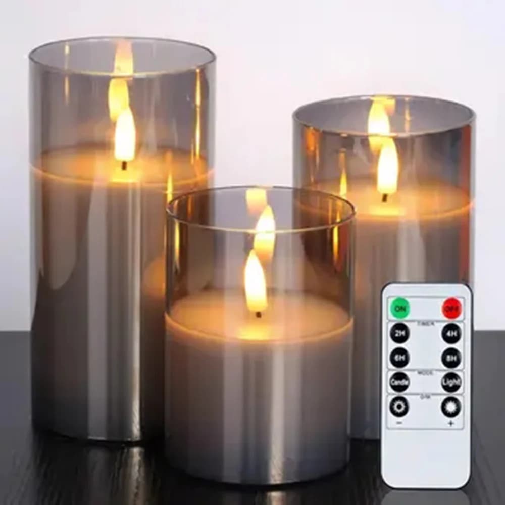 Set di Candele LED senza Fiamma in Vetro con Telecomando e Timer