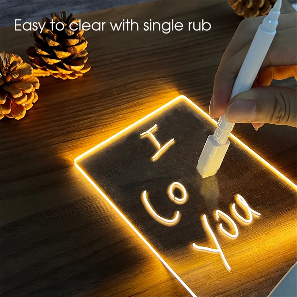 Luce notturna USB in acrilico trasparente con lavagna cancellabile