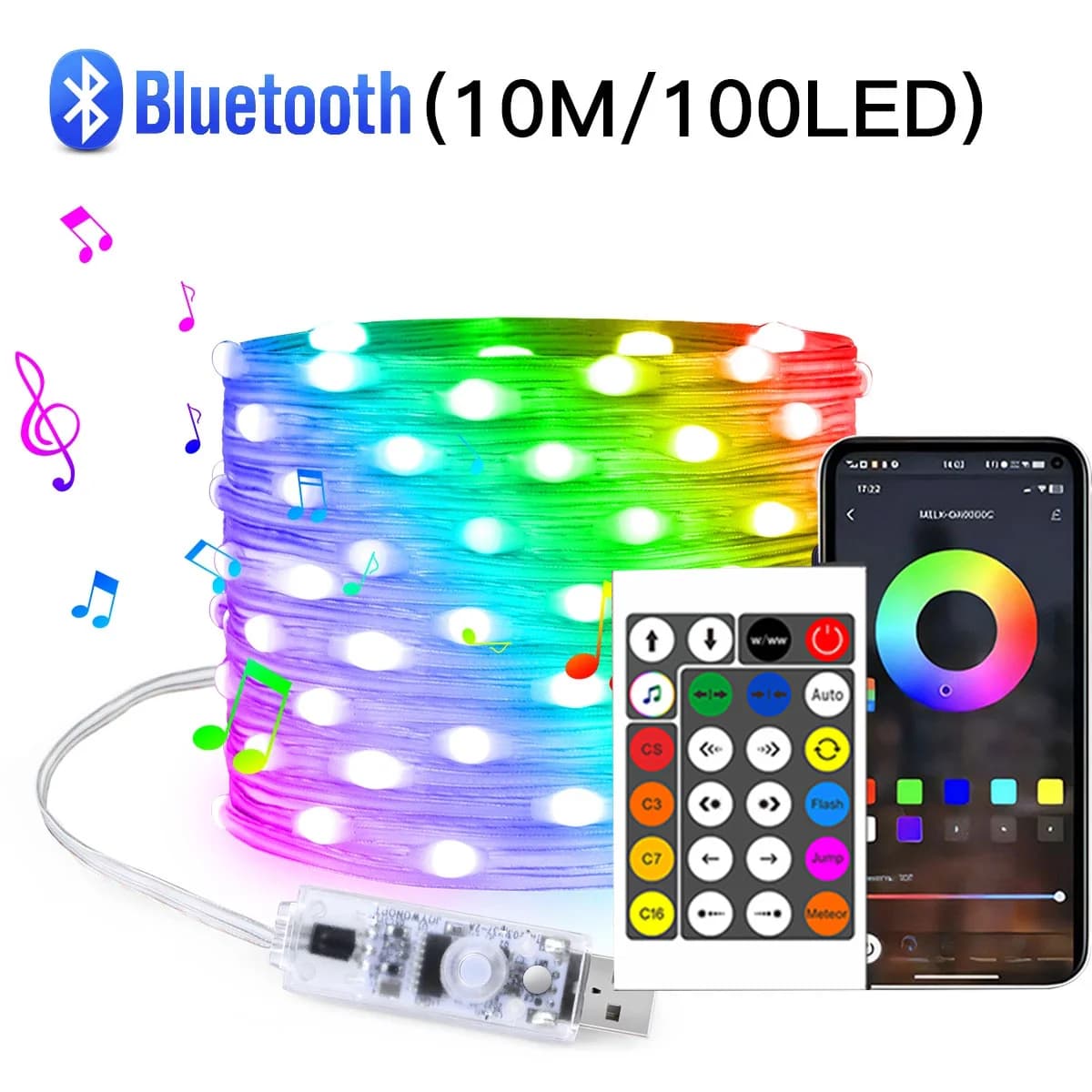 Luci a Catena LED RGBIC Bluetooth da 20M, USB