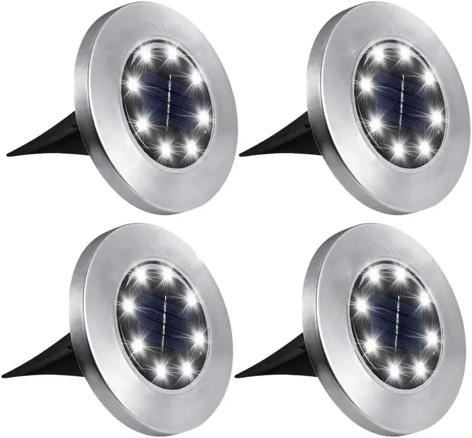 Set da 4 luci LED solari a disco per terrazzi, 8 LED