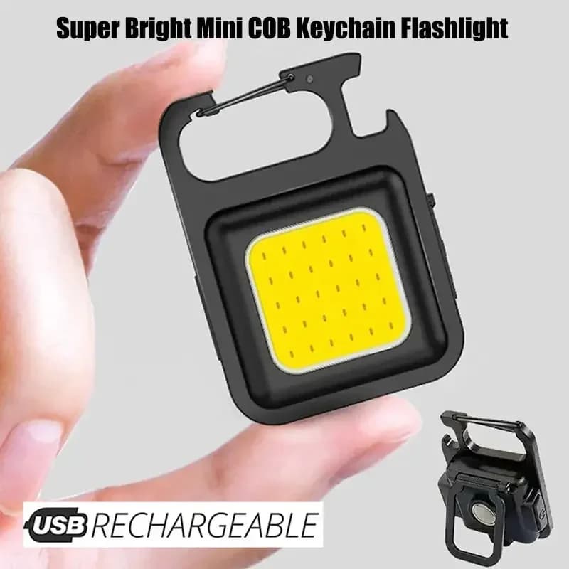Mini torcia portachiavi ricaricabile COB LED con apribottiglie