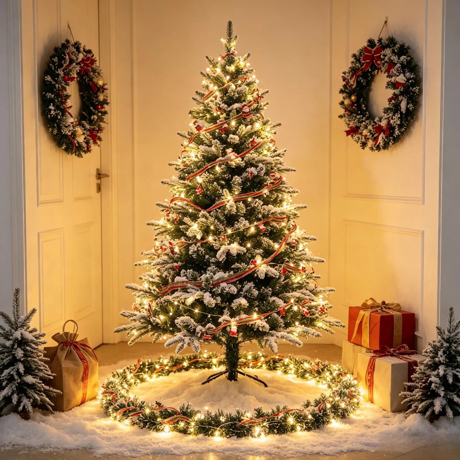 Lucine LED Bianco Caldo con Ghirlanda di Natale e Babbo Natale