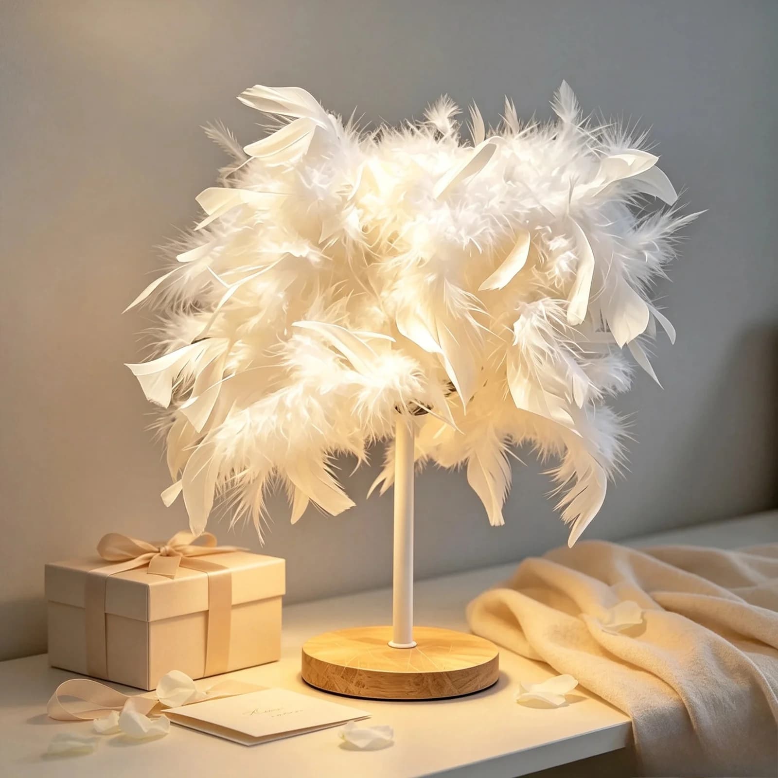 Lampada da tavolo con luce notturna ambientale a piume alimentata via USB