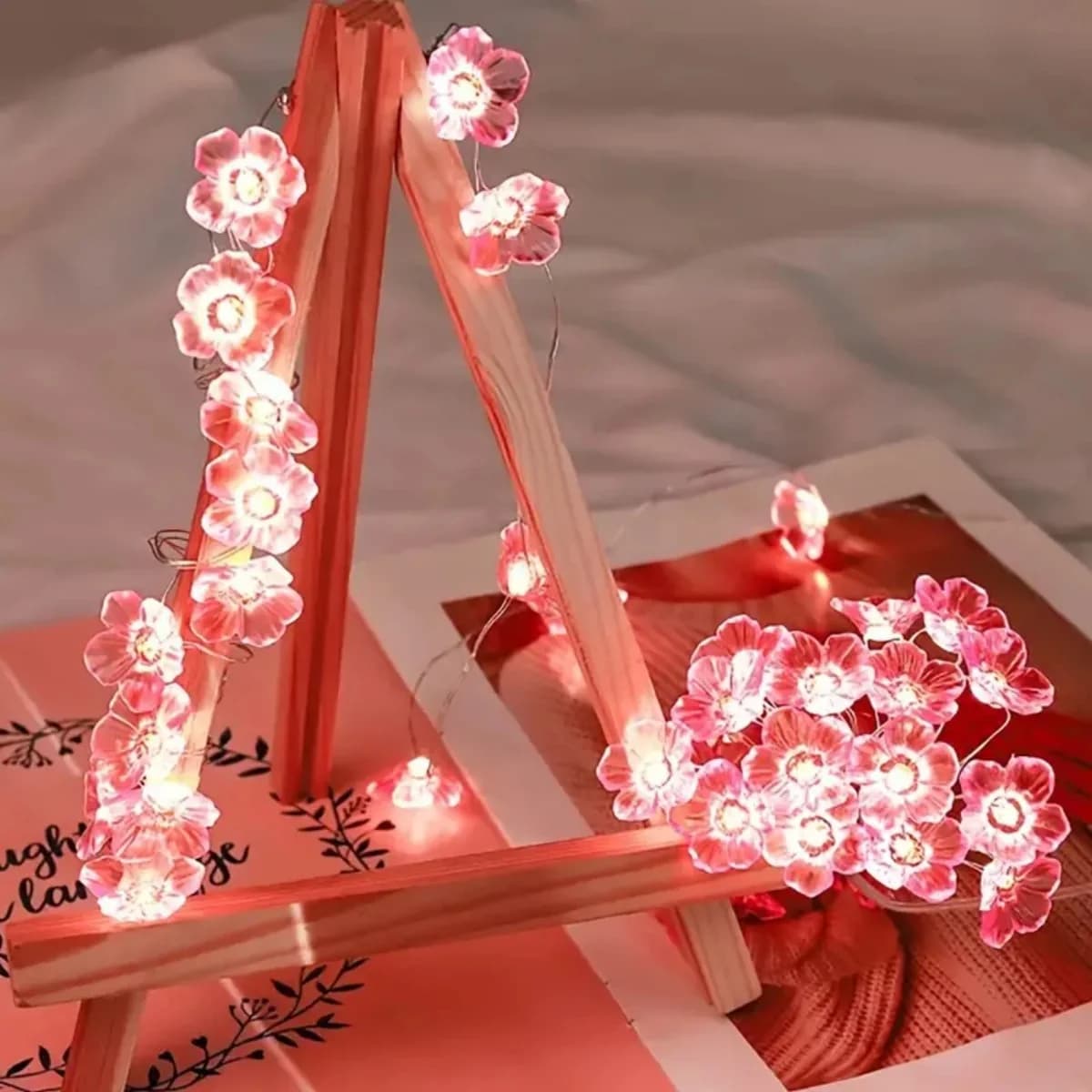 Luci a catena LED rosa con fiori di ciliegio, 10 LED, a batteria