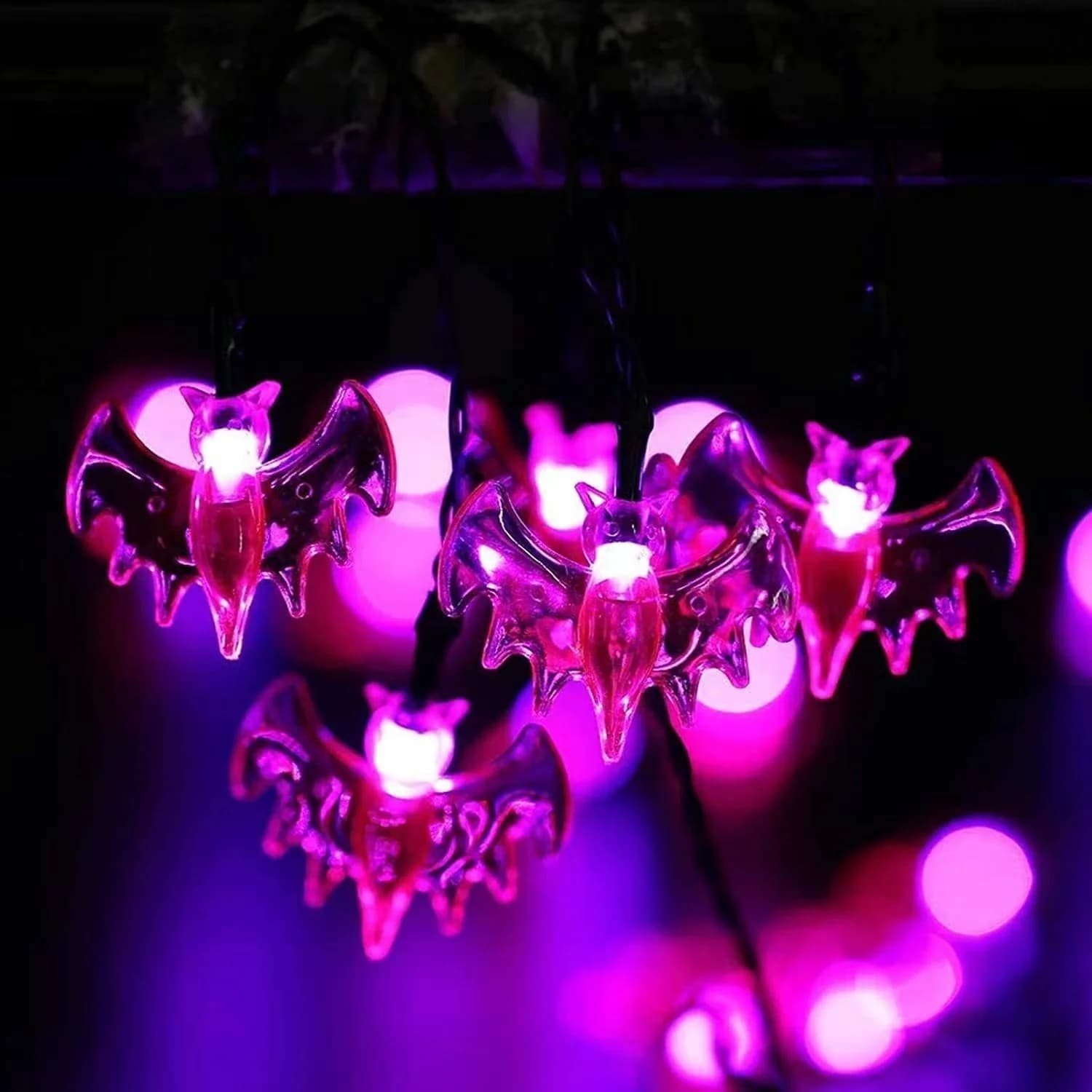 Luci fatate a pipistrello viola a batteria per decorazioni festive