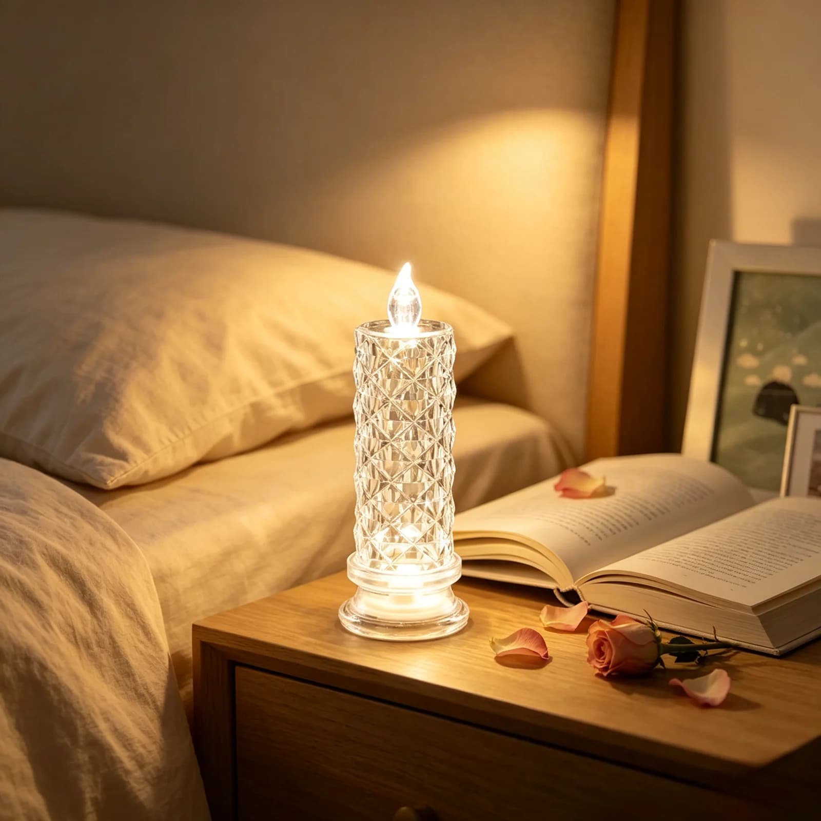 Candela LED senza fiamma in cristallo con proiezione per decorazioni romantiche