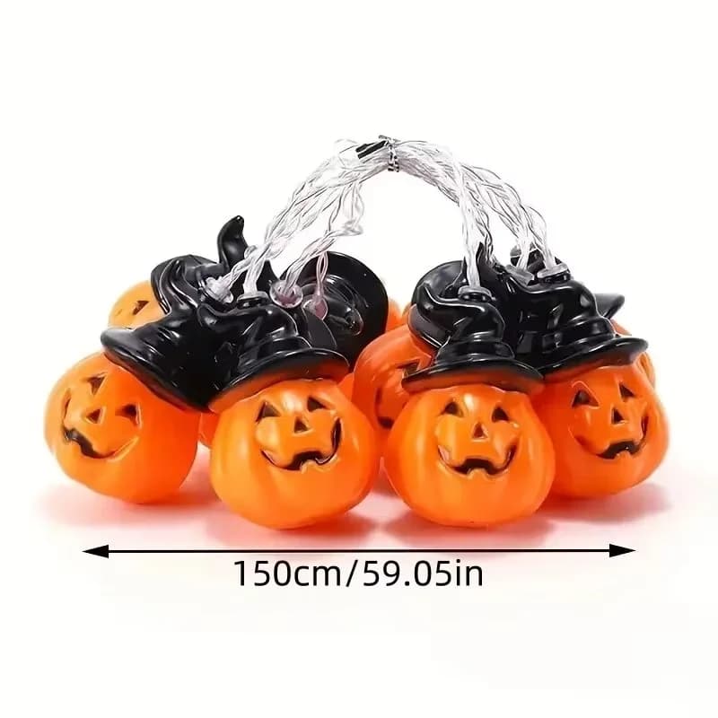 Luci a catena LED bianco caldo con cappello da strega e zucca