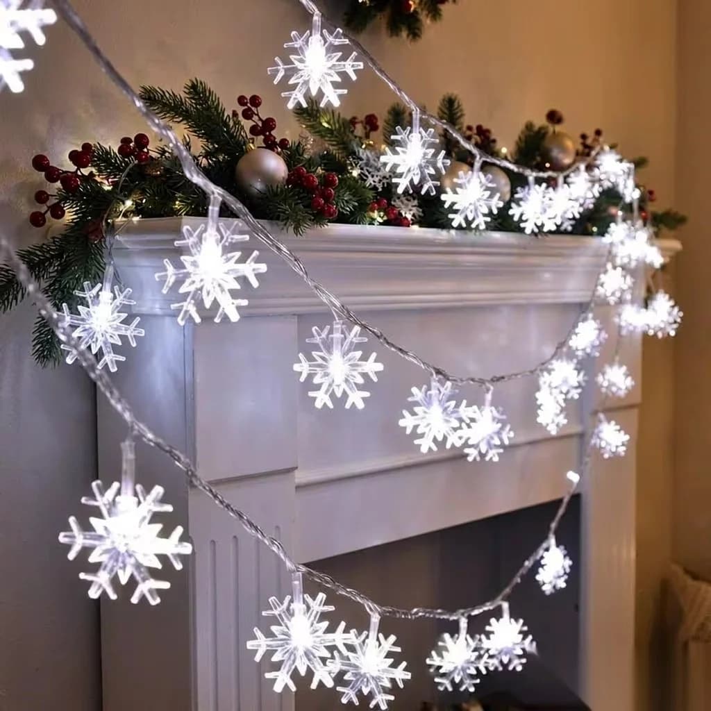 Luci a Catena Fatina Fiocchi di Neve Bianchi, Alimentazione USB